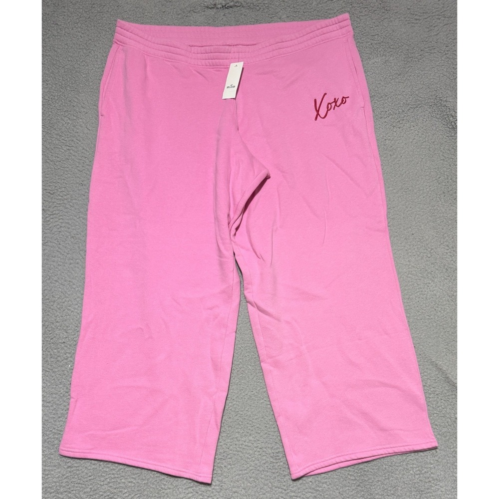 NEW Hollister Pink Wide Leg Sweatpants Womens Plus size 2XL short XOXO Heart